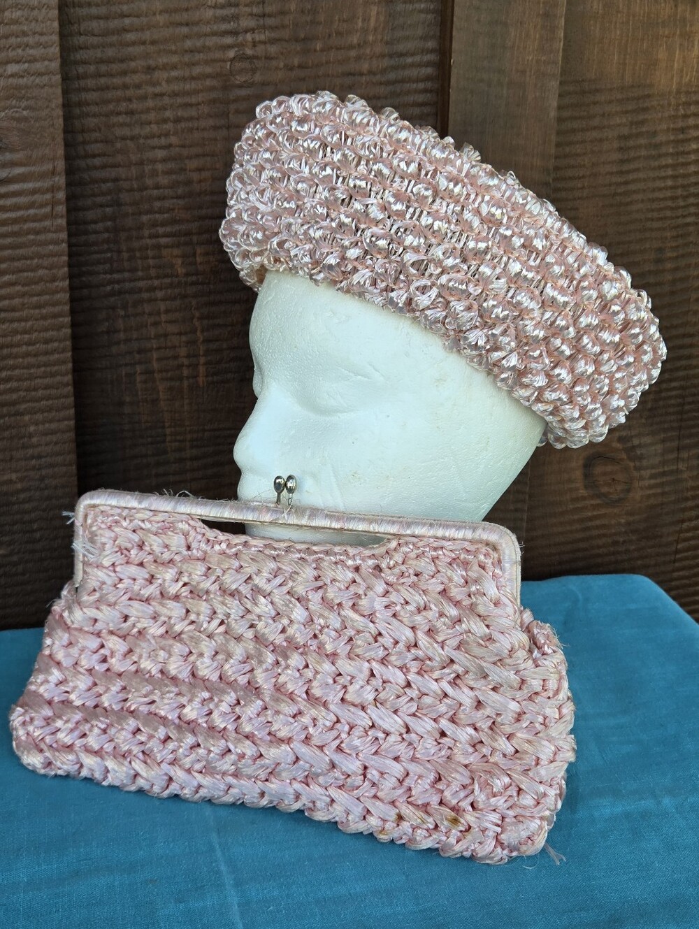 Vintage Pink Woven Straw Hat & Bag - Picture 5 of 12